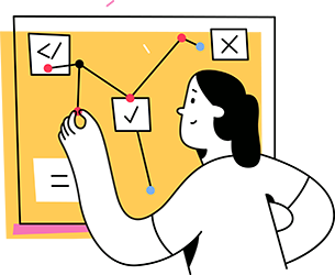 Colorful hand drawn illustration of a person in a connecting notes on a white board