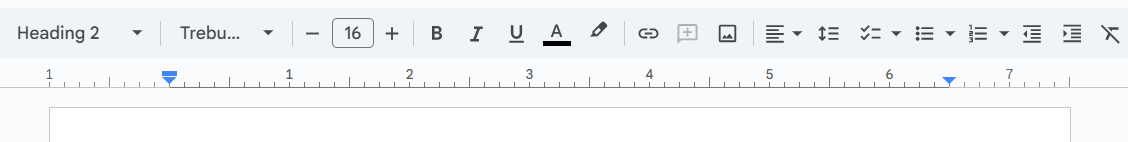 The ribbon menu bar in Google Docs indicating font and paragraph formats.