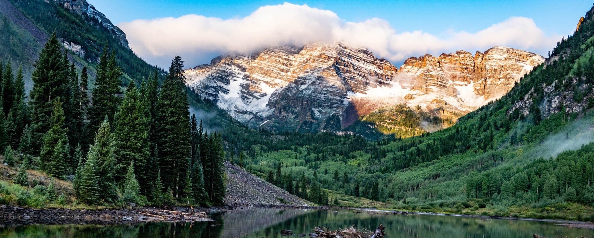 maroon bells mountains with lake foreground