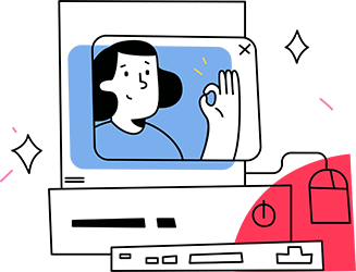 Illustration of a lady giving and A-Okay sign in a monitor window