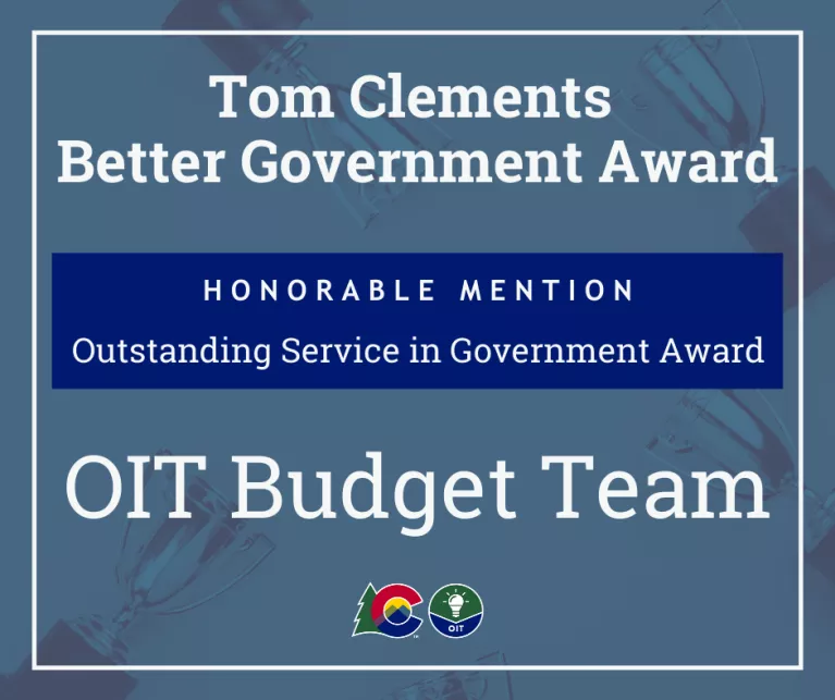 Tom Clements Better Government Award Honorable Mention for the OIT Budget Team