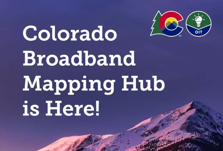 mountain at dusk with text, Colorado Broadband Mapping Hub is Here!